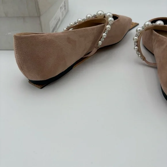 MIRAAZURRA Pearl Strap Ballet Flats Blush Nude Mary Jane Square Toe Size 7 NEW - Picture 7 of 10